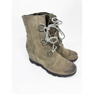 Sorel Joan of Arctic Wedge 2 Leather Shoes Womens Size 8 Slate Gray NL3018-052